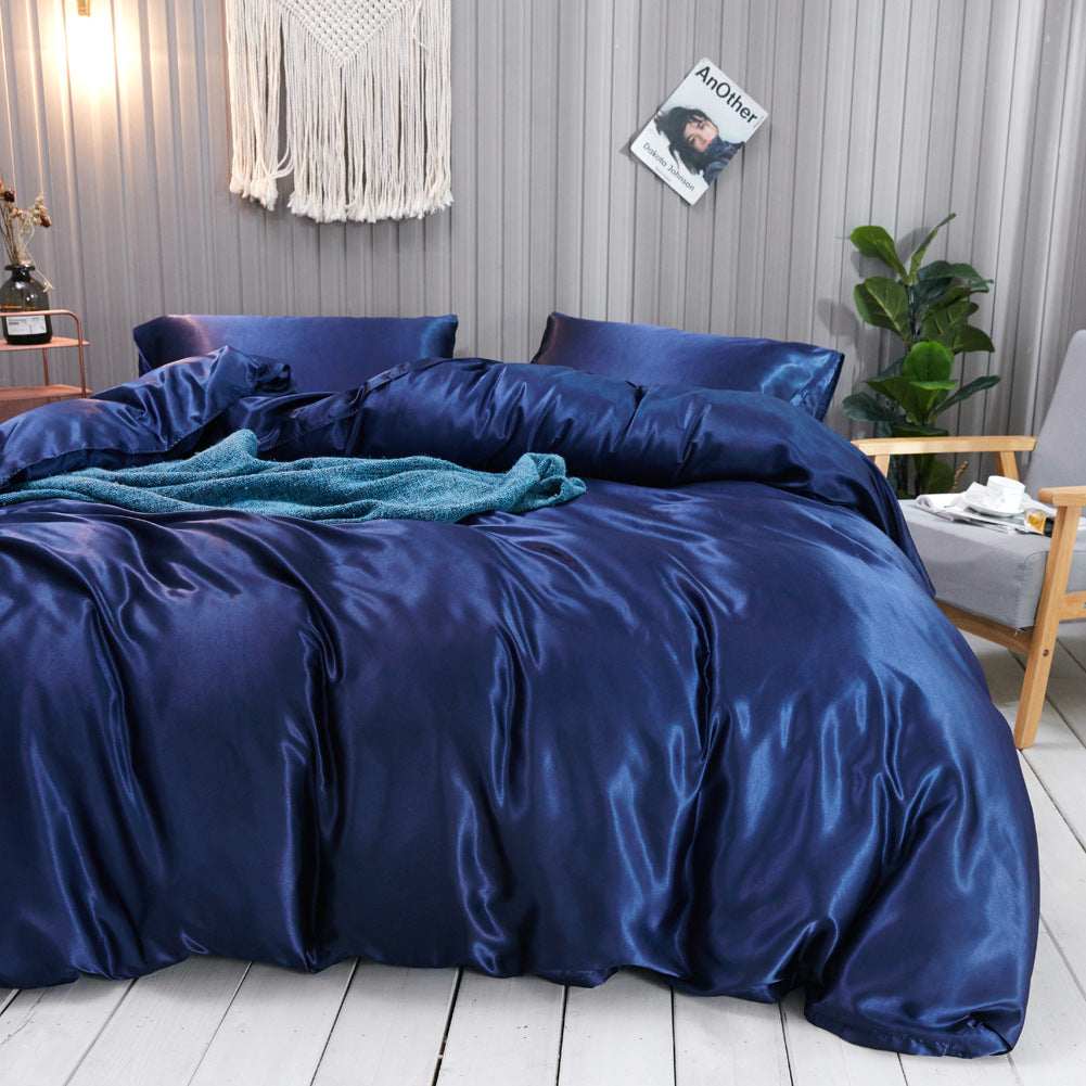 3-Piece Imitation Silk Pillowcase and Duvet Cover Set - Calm Cloud Bedding